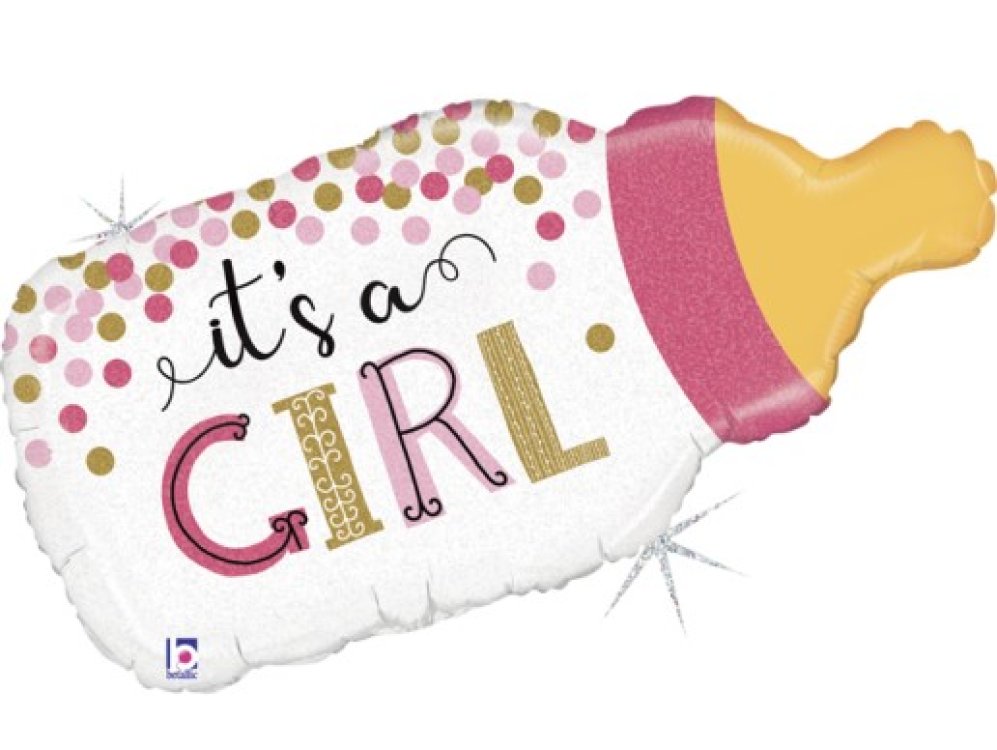 Baby bottle supershape balloon with It's a Girl message