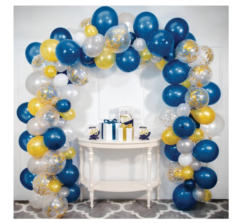 DIY latex balloons garland in blue, gold, silver and white color for party decoration