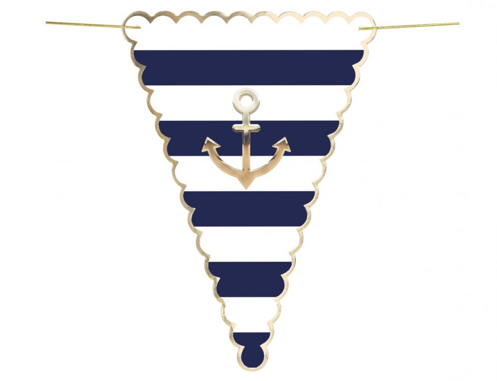 Γιρλάντα με σημαιάκια για πάρτυ με Ναυτικό θέμα και χρυσή άγκυρα