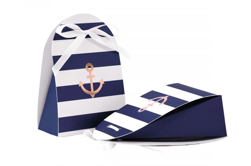 Navy theme with a gold foiled anchor print paper little boxes