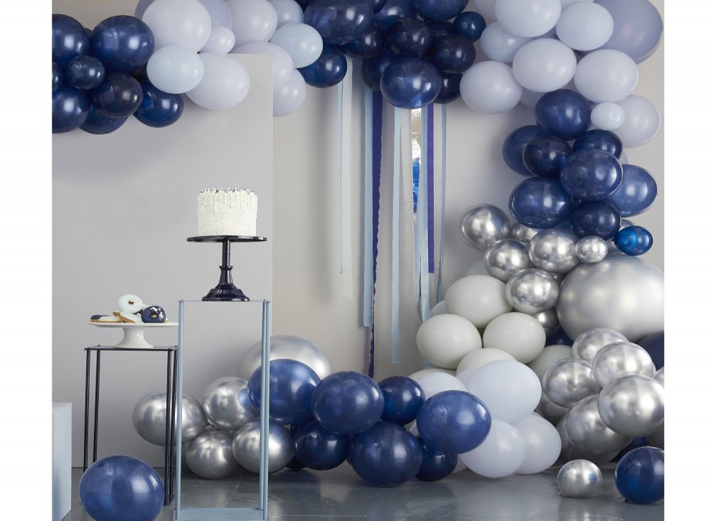 Ναυτικό μπλε και ασημί αψίδα με λάτεξ μπαλόνια διακόσμηση για πάρτυ