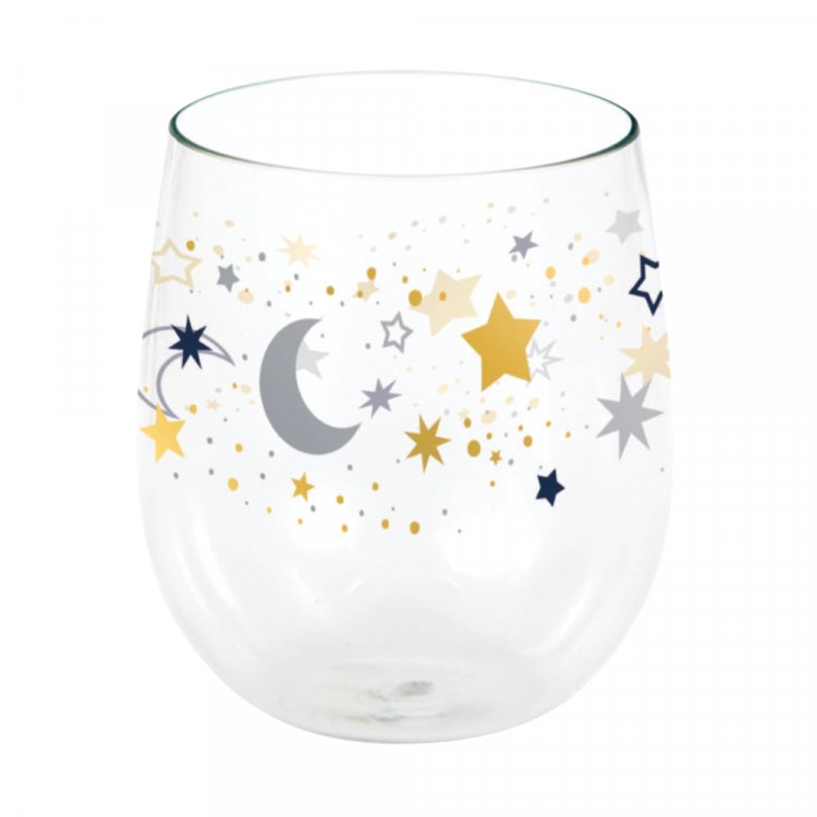 Διάφανο πλαστικό ποτήρι με σχέδιο τα αστεράκια και τα φεγγάρια