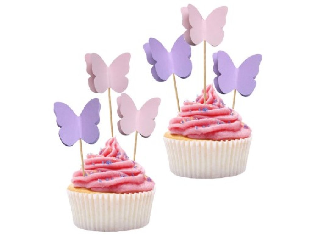 Πεταλούδες Ροζ και Λιλά Διακοσμητικές Οδοντογλυφίδες (6τμχ)