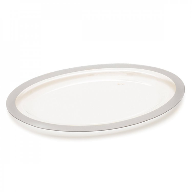 Plastic & Chic Clear Oval Tray With Silver Pearl Edge Color Themed Party Supplies