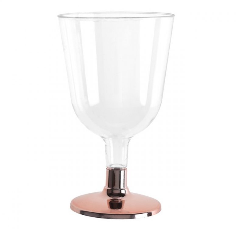 Πλαστικά διάφανα ποτήρια για το κρασί με ροζ χρυσή βάση 6τμχ