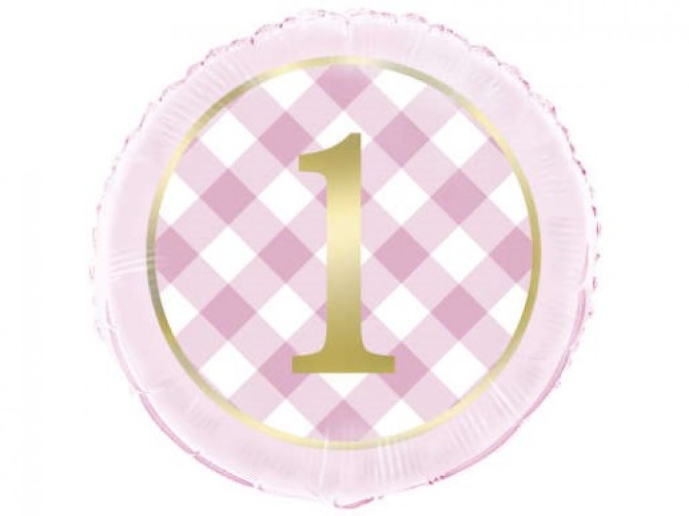 Ροζ Καρό Foil Μπαλόνι με τον Αριθμό 1 (45εκ)