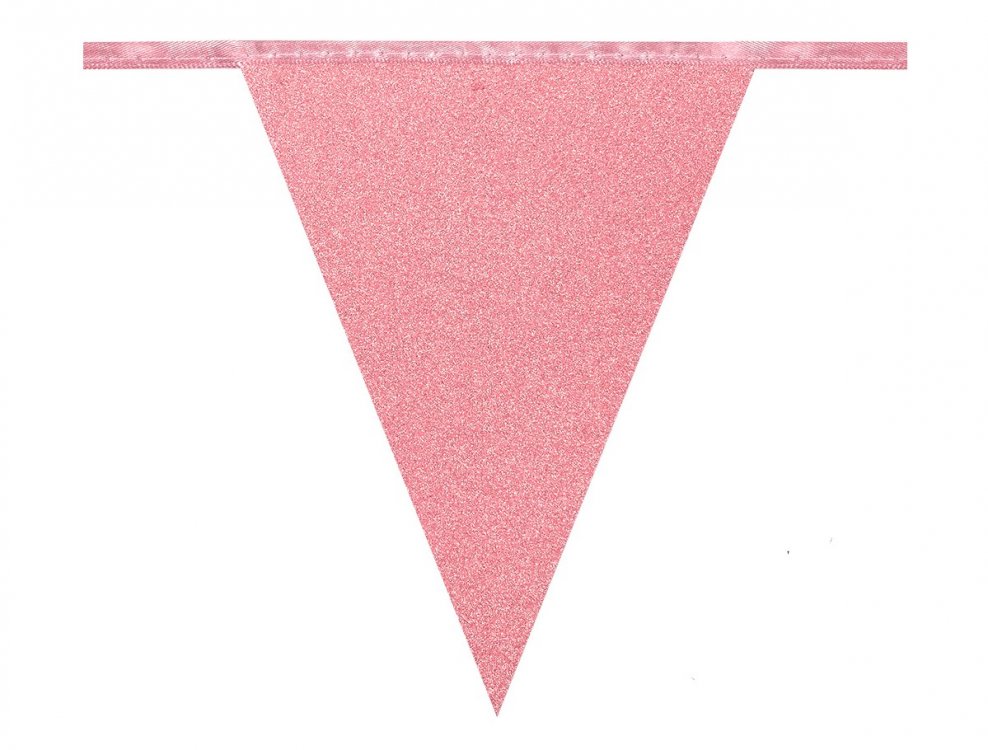 Ροζ με Γκλίτερ Γιρλάντα με Σημαιάκια (6μ)