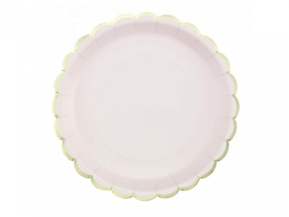 Ροζ Μεγάλα Χάρτινα Πιάτα με Χρυσό Περίγραμμα (8τμχ)