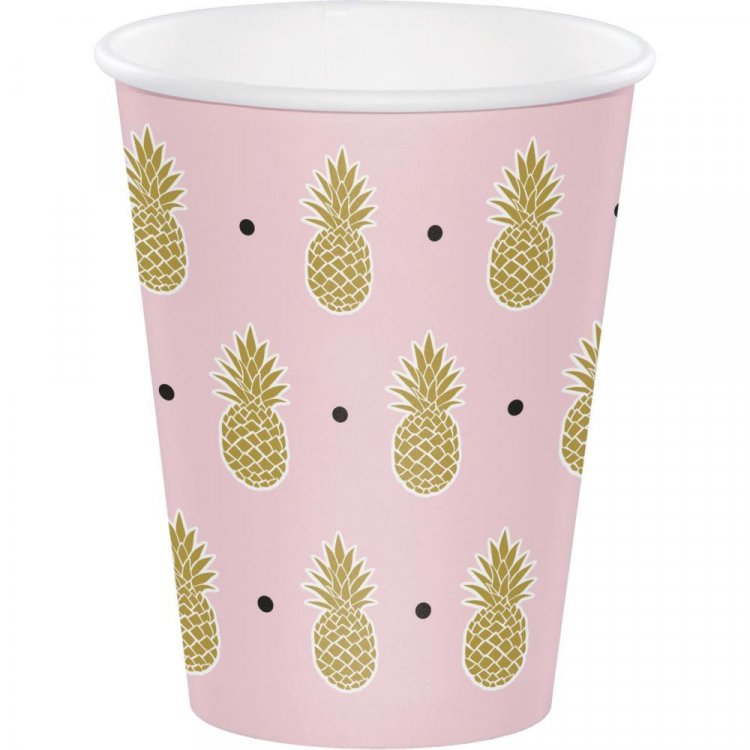 pink-large-paper-cups-with-gold-pineapples-themed-party-supplies-332540