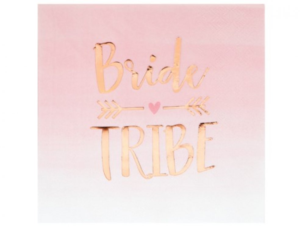Ροζ Χαρτοπετσέτες με Χρυσοτυπία Bride Tribe (16τμχ)