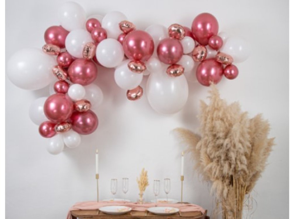 Ροζ Χρυσή Γιρλάντα με Λάτεξ και Foil Μπαλόνια