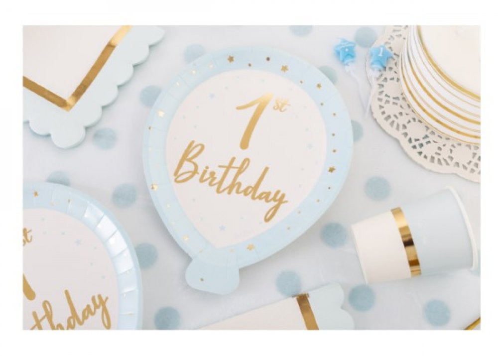 Γαλάζια Πιάτα σε Σχήμα Μπαλόνι για Πρώτα Γενέθλια (8τμχ)