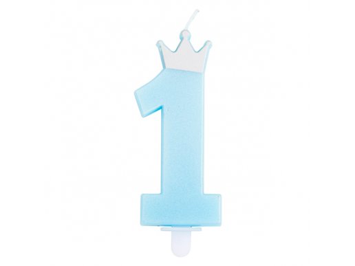 1 Blue Pearl Number Candle With Silver Crown For Birthday Cake
