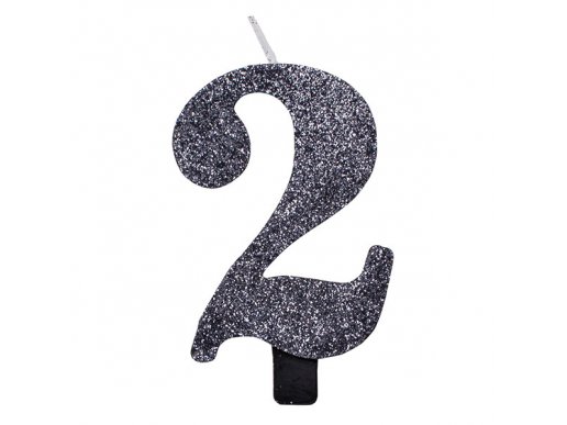 2 Number Two Black With Glitter Birthday Cake Candle