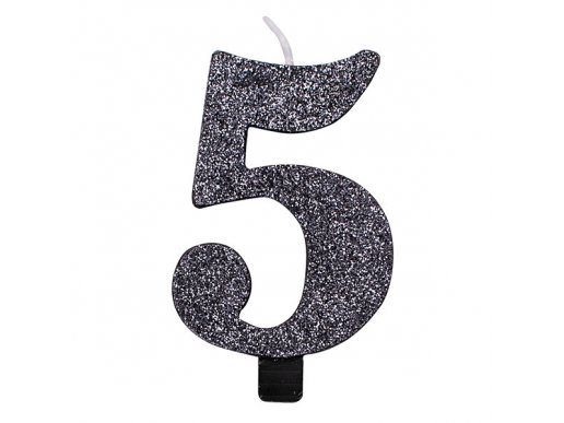 5 Number Five Black With Glitter Birthday Cake Candle
