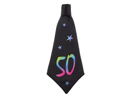 Black fabric tie with the colorful number 50