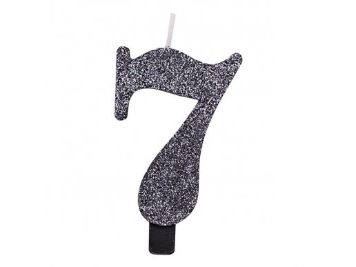 7 Number Seven Black With Glitter Birthday Cake Candle