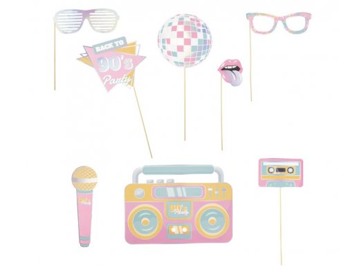 90's Party photo booth props 8pcs