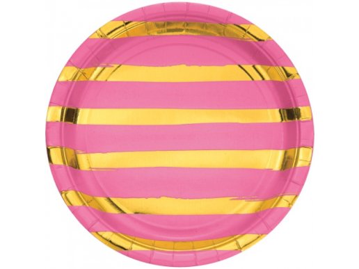 Gold foiled pink large paper plates abstract lines 8/pcs
