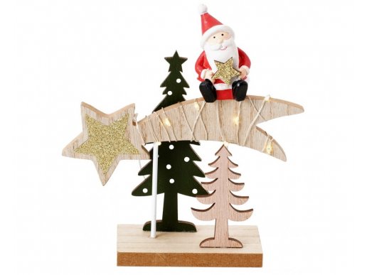 Santa and shooting star wooden table decoration with lights 15cm