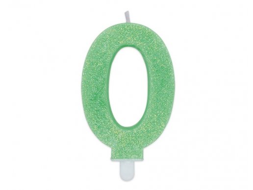 Number 0 lime green birthday cake candle with glitter 8cm