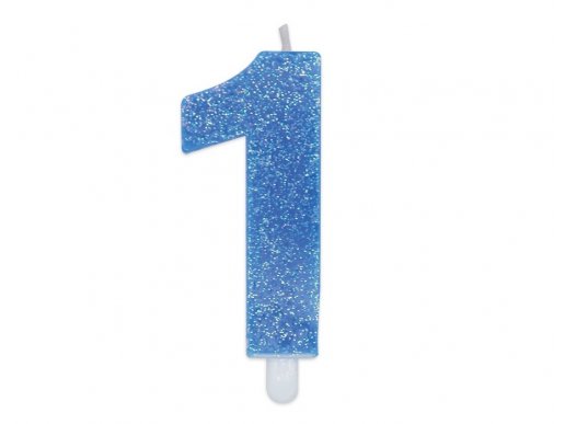 Number 1 light blue with glitter birthday cake candle 8cm