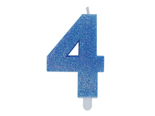 Κεράκι για τούρτα γενεθλίων με τον αριθμό 4 σε γαλάζιο χρώμα με γκλίτερ 8εκ