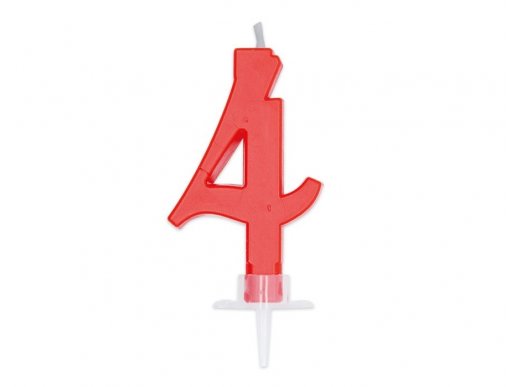 Italic number 4 birthday cake candle in red color 7cm
