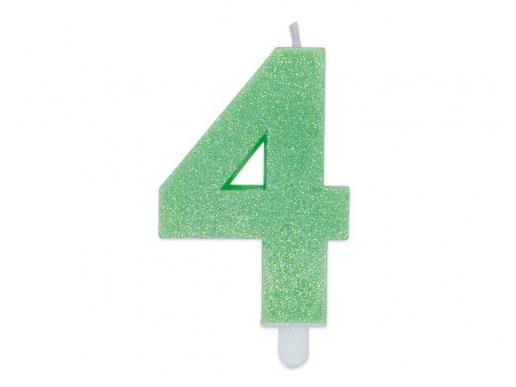 Number 4 birthday cake candle in lime green color with glitter 8cm