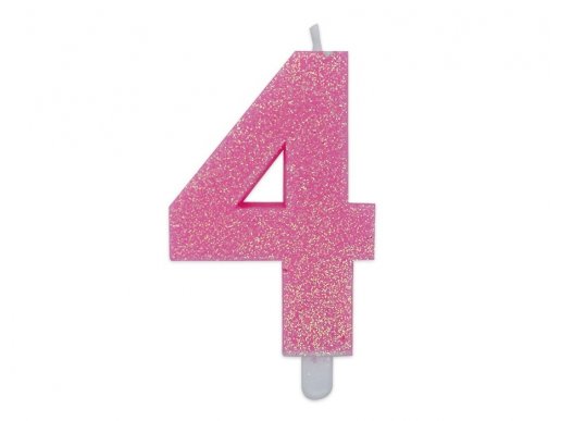 Number 4 birthday cake candle in pink with glitter color 8cm