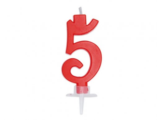 Italic number 5 birthday cake candle in red color 7cm