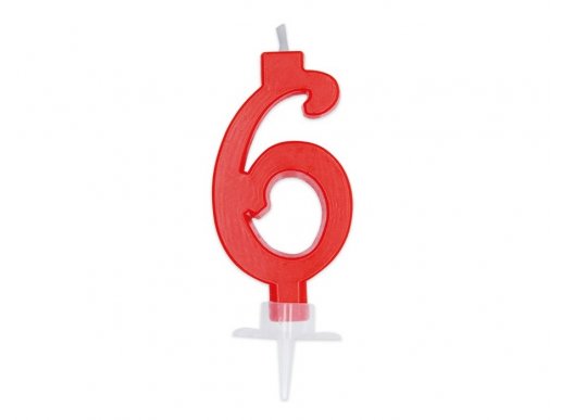 Italic number 6 cake candle in red color 7cm