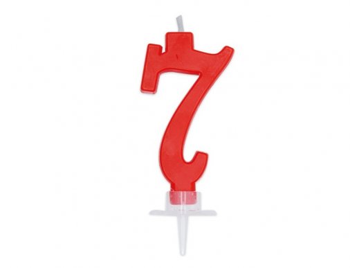 Κόκκινο κεράκι για τούρτα γενεθλίων με τον αριθμό 7 σε καλλιγραφικό σχέδιο 7εκ