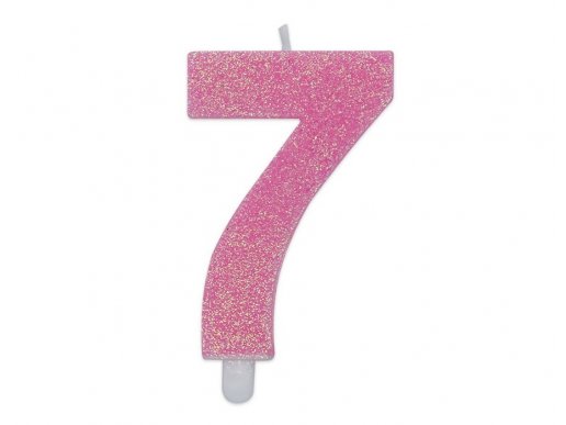 Number 7 birthday cake candle in pink with glitter color 8cm