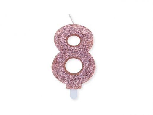 Number 8 birthday cake candle in rose gold glitter color 8cm