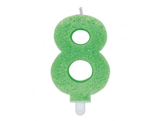Number 8 birthday cake candle in lime green with glitter color 8cm