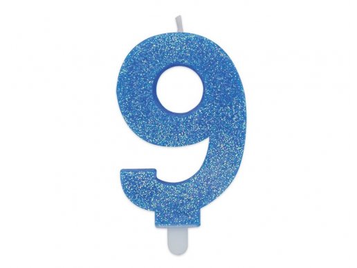 Κεράκι για τούρτα γενεθλίων με τον αριθμό 9 σε γαλάζιο με γκλίτερ χρώμα 8εκ