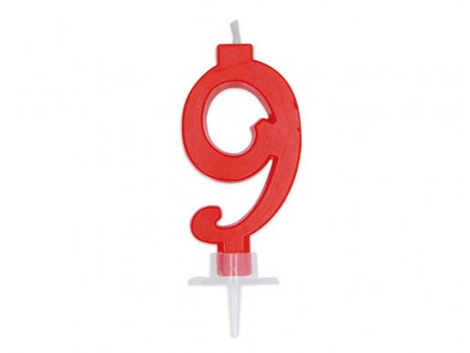 Italic number 9 birthday cake candle in red color 7cm