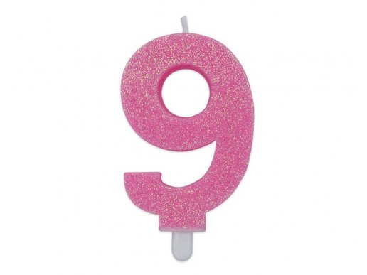 Κεράκι για τούρτα γενεθλίων με τον αριθμό 9 σε ροζ με γκλίτερ χρώμα 8εκ