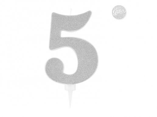 5 Αριθμός Πέντε Ασημί με Γκλίτερ Γίγας Κερί για Τούρτα (12,5εκ)