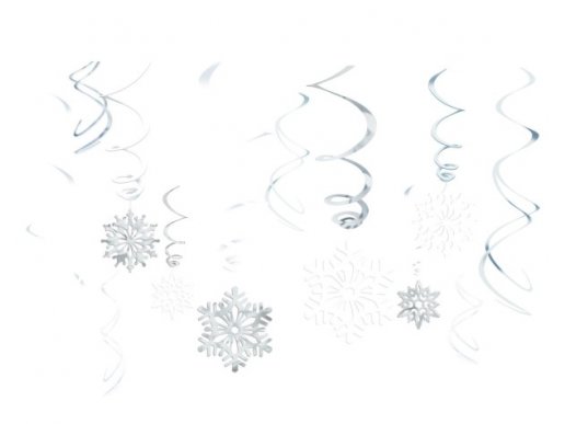 Ασημί χιονονιφάδες διακοσμητικά σπιράλ για τα Χριστούγεννα 12τμχ