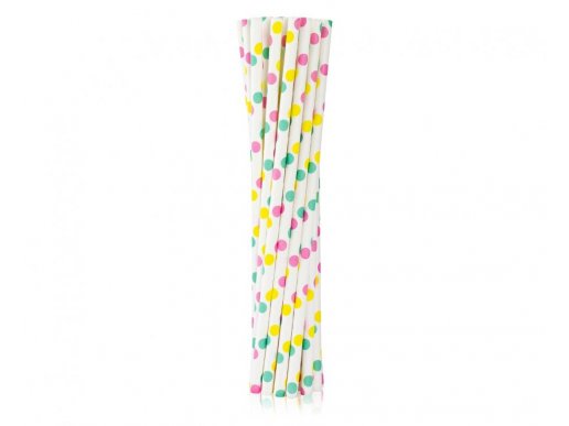 White paper straws with colorful dots 12pcs