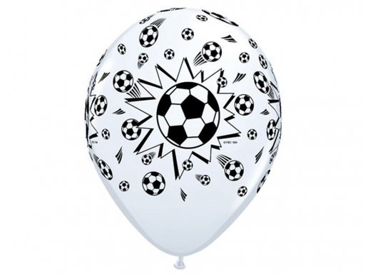 White latex balloons with Soccer Balls print 6pcs