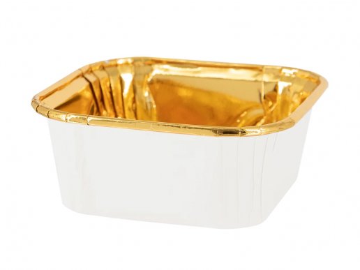 White mini square baking cups with gold edging 10pcs