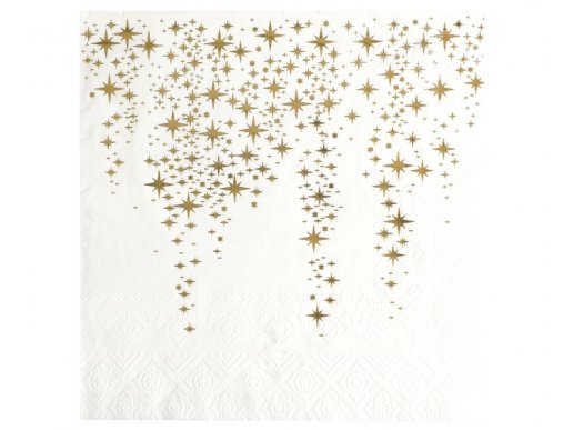 White napkins with gold foiled rain of stars print 10pcs