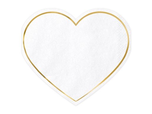 Άσπρες Χαρτοπετσέτες σε Σχήμα Καρδιάς με Χρυσό Περίγραμμα (20τμχ)