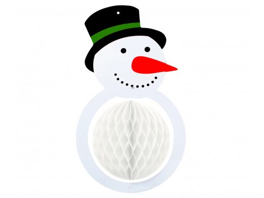 Άσπρη κρεμαστή κυψελωτή μπάλα με τον Χιονάνθρωπο 26εκ χ 42εκ