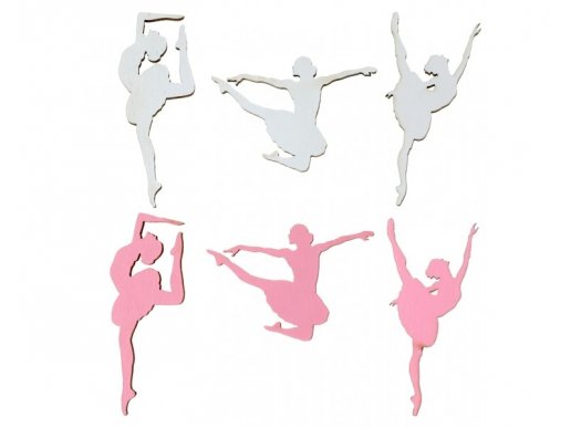 Pink and white wooden ballerina shaped confettis 10pcs