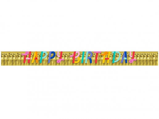 Birthday confetti garland with gold foiled fringe and Happy Birthday letters