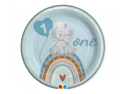 Boho blue elephant large paper plates 8pcs